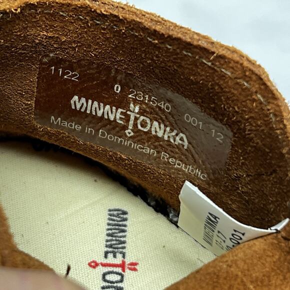 Minnetonka Brown Suede Leather Front Strap Baby Booties Moccasins Size 0 Infant - Picture 2 of 9